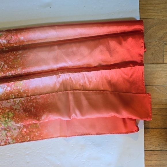 Womens SILK Vibrant Floral SALMON Coral Orange Luxury Silk Wrap SCARF LARGE - Picture 5 of 6